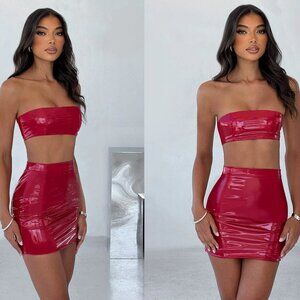 BABYBOO Kai Top + Mini Skirt Set - Red Vinyl - XS - Valentine/Event